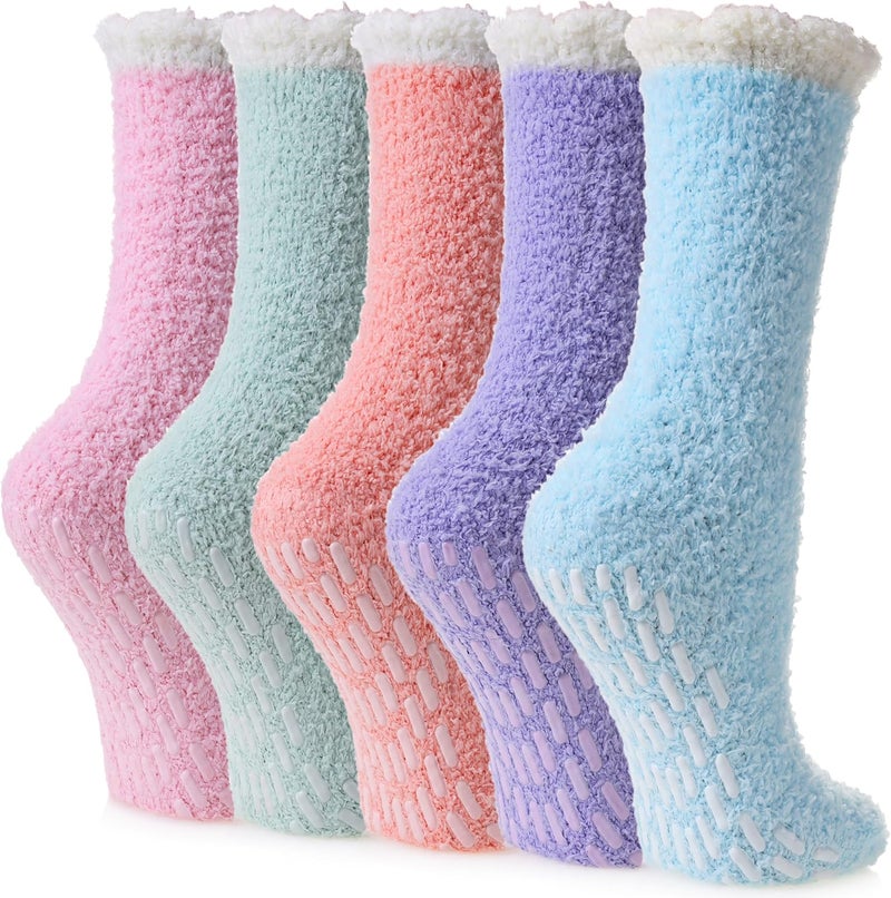 Yebing Store Non Slip Hospital Socks for Women with Grips Fuzzy Cozy Anti Skid Slipper Socks Winter Warm Soft Fluffy Sleep Socks - Image 1